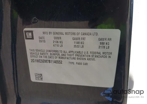 2011 Chevrolet Impala Ltz from USA, damaged, VIN 2G1WC5EM7B1146552